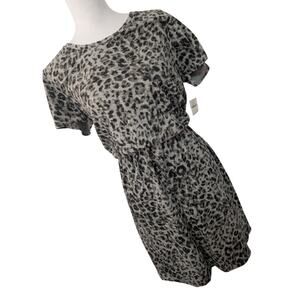 NWT! OLD NAVY! BLACK & GRAY STRETCH COTTON LEOPARD PRINT ELASTIC WAIST DRESS! L